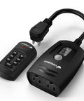 Rock Solid Waterproof Dusk To Dawn Plug In Outdoor Light Timer With Wireless Remote, black unit with remote for easy control.