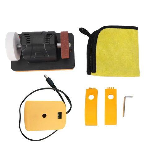 20V Cordless Mini Bench Grinder With Variable Speed Control 2000 To 6000 Rpm Dual Grinding Wheels, tool and accessories layout