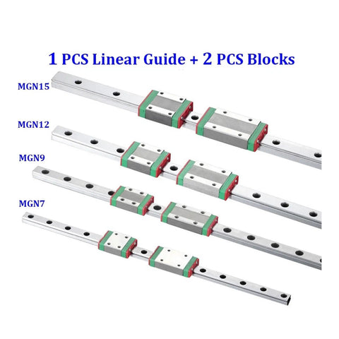 Premium MGN7C Linear Guide Rail Kit Including Two Precision Blocks For Smooth Motion Control Perfect DIY CNC Router And 3D Printer Builds With Zero Friction And High Durability. MGN7 rail kit with 2 blocks, shown in multiple sizes