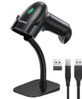 Barcode Scanner With Stand, Bluetooth And Wireless USB Wired Options, No Brainer Setup For POS And Inventory