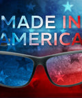 Heavy Duty Laser Safety Glasses With A Roomy Fitover Cut Giving Hella Wavelength Coverage Up To 532Nm And An OD 7 Plus Guard, showcasing American flag colors.