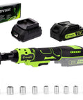 Cordless 3/8 Inch Electric Ratchet Wrench Kit With 12V Power, 40 Ft Lbs Torque, Two Batteries, Eight Socket Set, Designed For Narrow Spaces