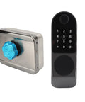 Rock Hard Aluminum Alloy Smart Deadbolt Featuring Rapid Fingerprint Reader, showcasing sleek design and keypad access.