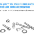 Top Shelf Solid 66 Piece 1/4-20 Hex Socket Head Cap Screw And Nut Washer Assortment Kit Packed With 304 Stainless Steel Bolts with washers