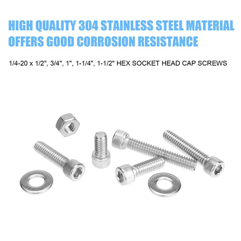 Top Shelf Solid 66 Piece 1/4-20 Hex Socket Head Cap Screw And Nut Washer Assortment Kit Packed With 304 Stainless Steel Bolts with washers