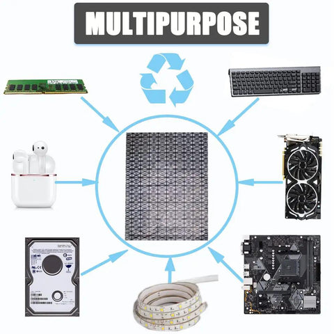 Premium Open Top ESD Antistatic Bags 12X16 Inch aluminum foil storage pouches shown with various electronics and components.