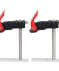 Two Pack Heavy Duty Stainless Steel Hold Down Clamps Featuring Slick Quick Release For Tough As Nails Woodworking Grip, side view