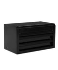 Hella Compact Mini Steel Toolbox With Two Smooth Slide Drawers And Slip Resistant Pads Sits Sweet On Desks For Quick Hardware Swaps And Total Workshop Essentials Clarity Bliss Today, matte black finish, front view.
