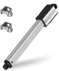 DC HOUSE mini 12V electric linear actuator with 4-inch stroke, aluminum body, black end caps; includes two brackets.