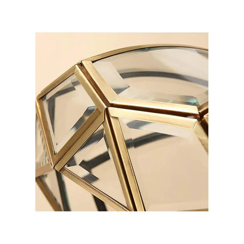 Close-up of the 12 Inch Vintage Brass Semi Flush Mount Ceiling Light With Diamond Glass Dome Gold Copper Finish