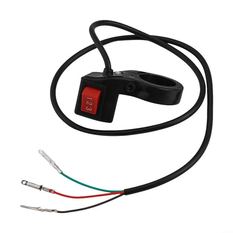Awesome 22mm Handlebar Switch With 3-Speed Control For Motorcycle And Electric Bike. Smooth Shifting, Durable ABS Plastic Build, And Reliable Performance For A Breezy Ride! black 3-position 22mm handlebar switch with wires and terminals