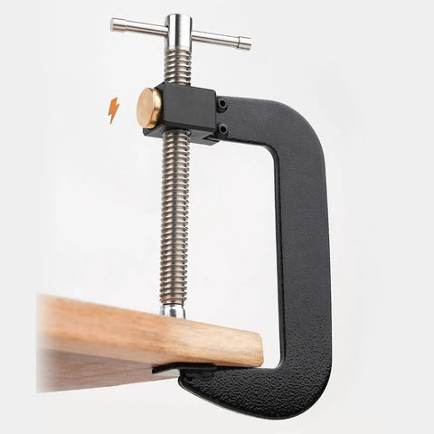 4 Inch Quick G Clamp With Metal Threaded Rod And Lightweight Alloy Parts For Grab-And-Go, Fast, Secure Woodworking Holds, 0-100mm Jaw Travel, Rapid Adjustment Design For DIY Projects And Small Shop Jobs on wood board