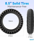 8.5x2 Inch Solid Tire For Electric Scooters No Flats Long Lasting Durability Two Tires Front View Measurements Shown