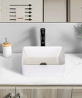 Totally Sleek Ceramic Vessel Sink For Bathrooms Rectangular Above Counter Bowl 16 X 12 Inches White Porcelain on marble top