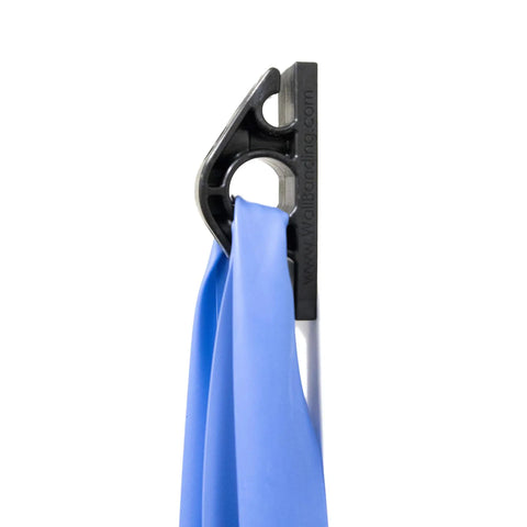 Stellar Resistance Band Wall Anchor Kit For Home Gym And Physical Therapy Badass Steel Loop Hook holding a blue resistance band.