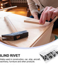 Black Aluminum Blind Rivets Kit 120 Pcs M2.4 M3.2 M4 with hammer and woodworking setup