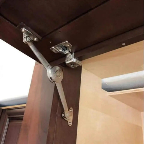 Soft Close Kitchen Support Hinge For Cabinets And Wardrobes With Drop Lids installed on wooden cupboard door for smooth closing