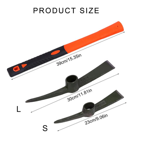 Compact Ergonomic Miniature Mattock handle and heads with sizes for Digging In Gardens Campsites Farms And Outdoor Projects