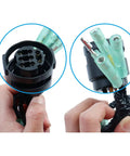 Hand holding connectors of 12V Marine Outboard Ignition Key Switch Panel, Single Engine On Off Assembly, Replacement Control Box for Yamaha