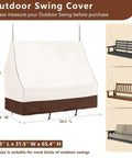 Waterproof 57 Inch Porch Swing Cover for All Weather Use Heavy Duty 600D Oxford Outdoor Swing Shield in beige with measurements.
