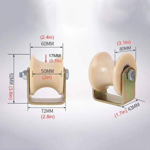 Heavy Duty Arc Shaped Groove Track Rollers Nylon Sliding Gate Wheels With Precision Bearings That Glide Smooth As Butter For Inverted Tracks Industrial Carts And Rolling Gates Reduce Noise Vibes Tough Built Pair dimensions diagram.