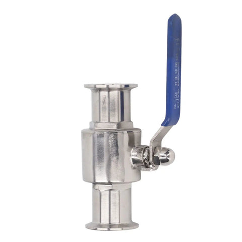 Quick Connect Clamp Ball Valve Featuring Slick Ferrule Design For Hassle Free Plumbing Setup And Rock Solid Fluid Control For Smooth Pipe Fittings And Efficient Maintenance, stainless steel with blue lever.