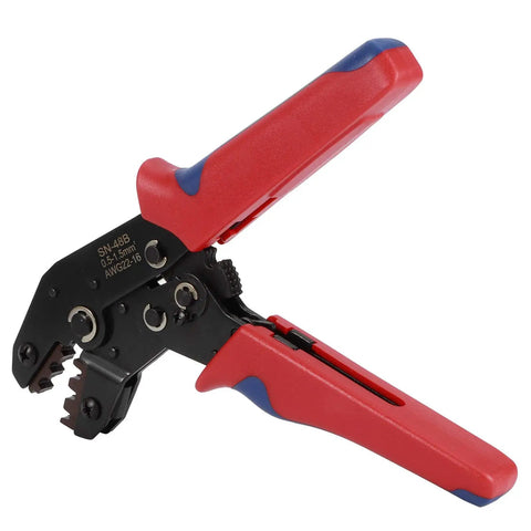 Built Tough Insulated Wire Crimping Pliers With Rock Hard Steel Cable Stripper showing red insulated grips and cutting jaws.