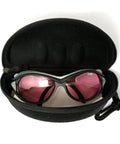 Kickass Protective Laser Safety Goggles For 808 NM Infrared Diode Lasers in a protective case with pink lenses.