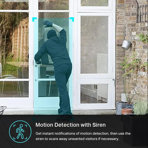 2K Plus Outdoor Wired Security Camera With Person And Motion Detection, capturing person at door with siren alert feature.