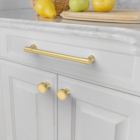 Top Shelf 10 Pack Brushed Gold Cabinet Pulls With 10 Inch Hole Center For Kitchen And Bathroom Slick Modern Drawer Handles Easy Install Heavy Duty Home Upgrade on white cabinet.