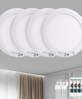 4 Pack Rechargeable Battery Operated Ceiling Light With Motion Sensor And Remote in white, shown with accessories.