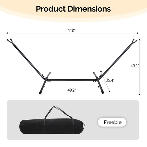 Heavy Duty Hammock Stand 450 Lbs Capacity, Adjustable Steel Frame For Indoor Outdoor Use, diagram with dimensions.