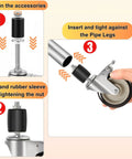 Installation steps for Expanding Stem Caster Wheels, 3 Inch, Dual Brake, Set Of 4 For 7/8 To 1-5/8 Inch Tube Legs on pipe legs.