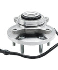 Heavy-Duty Steel Front Wheel Bearing Hubs Assembly Kit With ABS Sensor Wire showing front view and details of the assembly.