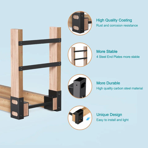 Rugged Outdoor Firewood Rack With Easy Adjustable Length Wood Storage Brackets Kit Log Stacking Stand For Outdoor And Indoor Fireplaces Heavy Duty Black Set Of Two No Fuss Easy Use