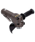 Pneumatic Air Angle Grinder 110 Millimeter With Secure Safety Shield, lightweight design and padded grip for metal and lumber tasks.