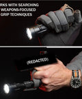 Switchback DF Flashlight Ring for SureFire Dual Fuel Tactical Lights used with different grip techniques, black color.