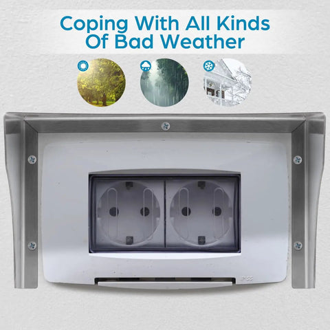 Heavy Duty Stainless Steel Weather Sealed Electrical Box Cover with dual sockets for outdoor use.