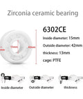 Premium Heavy Duty Full Zirconia Ceramic Deep Groove Ball Bearing 6312Ce 60X130X31Mm Five Pack detailed image showing 6302CE dimensions.