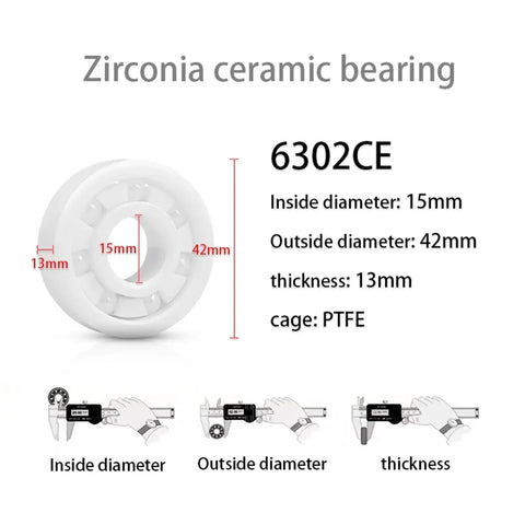 Premium Heavy Duty Full Zirconia Ceramic Deep Groove Ball Bearing 6312Ce 60X130X31Mm Five Pack detailed image showing 6302CE dimensions.