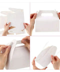 Demonstration of assembling a 30 Pack Kraft Paper Gift Boxes Set Thick Cardboard Food Safe Flat Folded for Easy Storage.