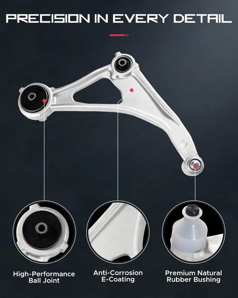 Heavy Duty Front Lower Control Arms Pair For Nissan Altima Maxima 2015-2023 With Ball Joints Bushings showing precision design details.