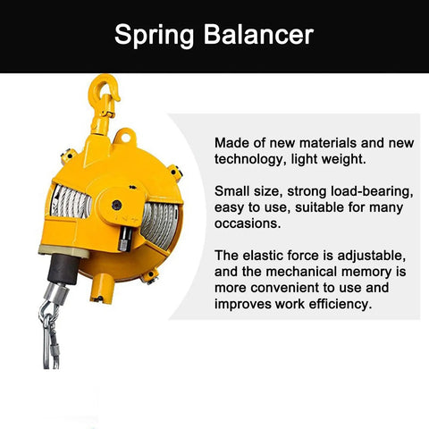 Retractable Spring Balancer Tool For Hanging And Holding Equipment With Hook 1.5M Wire Rope Heavy Duty Workshop And Auto Shop Gear Multifunctional Auxiliary Tool For Reducing Fatigue And Boosting Efficiency. Yellow spring balancer with hook and steel rope