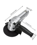 Pneumatic Angle Grinder With 5 Inch Wheel And 11000 RPM Heavy Duty Cutting Polishing And Grinding For Auto Mechanics And Garage Work ergonomic design with measuring dimensions.