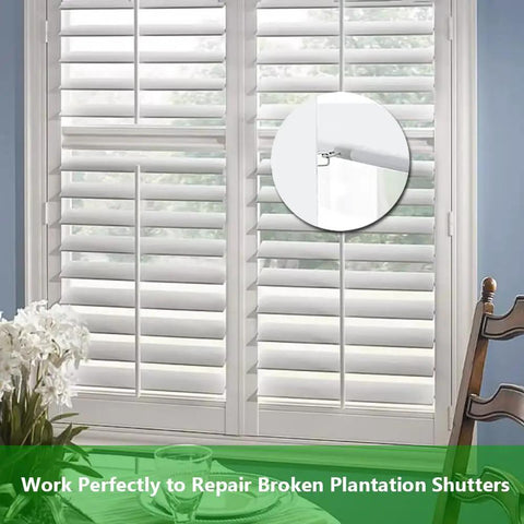 Fixin Your Shutters Now Score This Plantation Shutter Staple Repair Kit With 40 Pieces To Mend Broken Hardware And Bring Back Smooth Gliding Action For Windows Measuring 15X5mm Across For A Stress Free Home. Plantation shutters shown with a focus on repair areas.