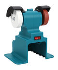 Heavy Duty Kickass Mini Cordless Bench Grinder With Copper Motor For Sharp Polishing Grinding Waxing And Metal Diy Tasks, features dual wheels and guard.
