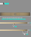 Rectangular Shower Drain with Hair Strainer and Stainless Steel Grate for Bathroom Floor featuring linear design and precise measurements.