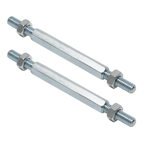2Pcs Heavy Duty 8Mm Tie Rod Ball Joint Steering Tie Rod Sway Bar Heim Joint M8 Rod End Bearing Zero Play Direct Bolt In Kit For Atv Quad Dirt Bike Go Kart And Drift Trike, showing two silver tie rods with nuts.