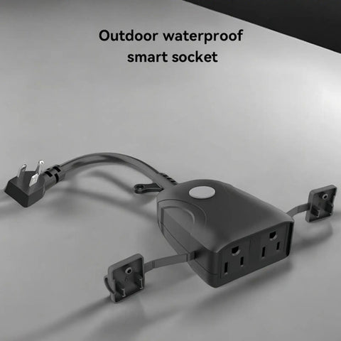 Outdoor Wireless Smart Plug With App Control And Remote Access Weather Resistant IP53 Design For Home Automation And Vacation Security Smooth Operation Hella Convenient Setup Zero Hassle Wiring Pure Gold Performance view showing dual outlets and durable waterproof design.