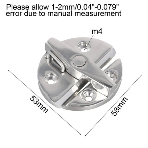 Dang Solid Marine Boat Latch Twist Lock Hatch Catch 316 Stainless Steel shown with dimensions of 53mm by 58mm.